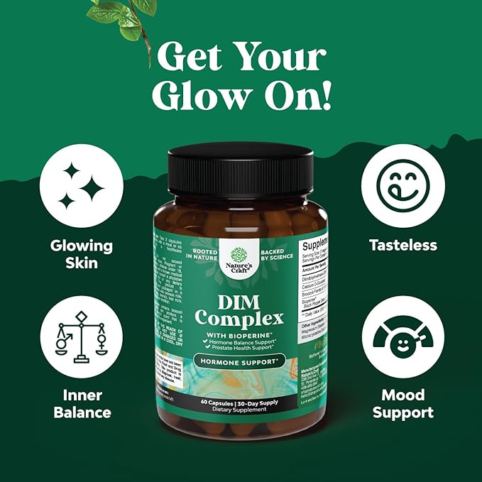 Pure DIM Supplement for Men with Bioperine - DIM Estrogen Blocker for Men for Hormone Balance & Prostate Health - Diindolylmethane Testosterone Complex with Broccoli Florets - 60 Capsules