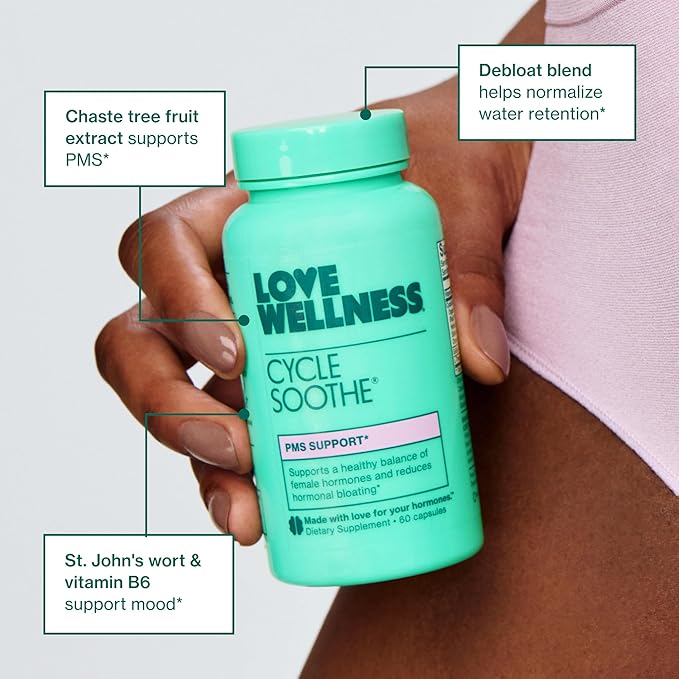 Love Wellness Cycle Soothe Supplement | Promotes a Happy Mood | Helps with PMS Hormones, Stress Relief, & Improves Mood | 60 Capsules