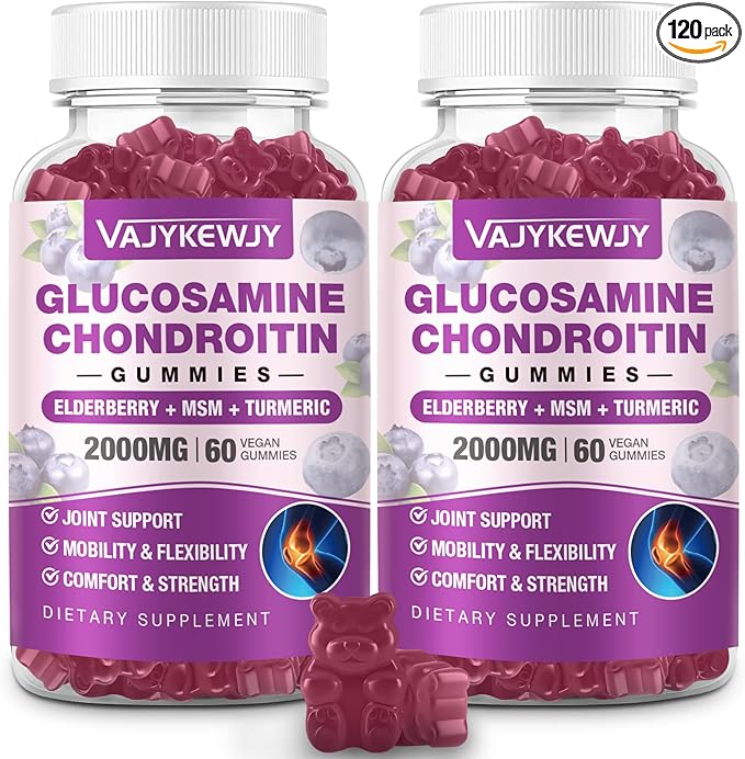 2 Packs 2000mg Glucosamine Chondroitin Gummies, Extra Strength Glucosamine with Chondroitin MSM & Turmeric, Joint Support Supplement, Antioxidant Immune Support - 120 Gummies