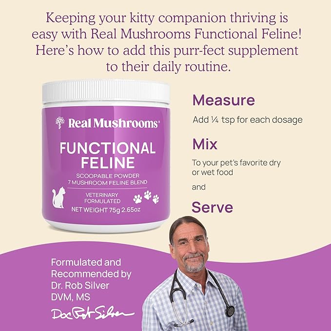 Cat Vitamins Supplement - 2.65 oz Cat Mushroom Functional Feline Supplement - Mushroom Blend Powder - - Mushroom Powder with Antarctic Krill, Ashwagandha & Functional Organic Mushrooms