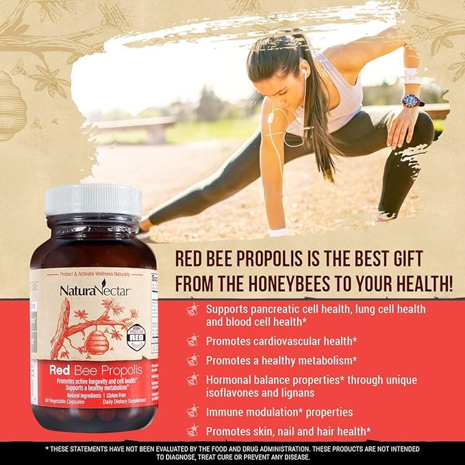 NaturaNectar Natural Bee Propolis Bundle - Trio and Red Propolis - for Immune and Cardiovascular Support and a Healthy Metabolism* - 60 Capsules per Bottle