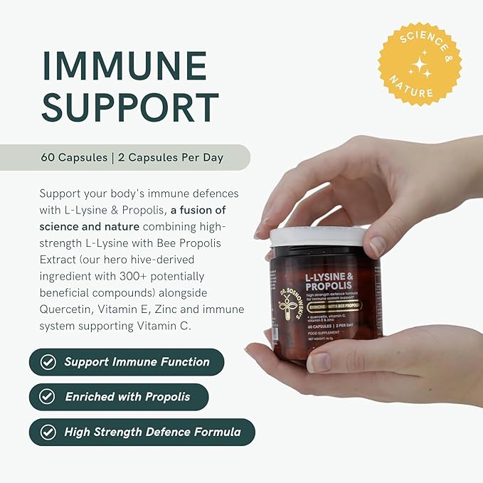 Dr Sosnowski's L-Lysine & Propolis Supplements | High Potency L Lysine Immune Support Formula with 5:1 Propolis Extract, Quercetin, VIT C, VIT E and Zinc