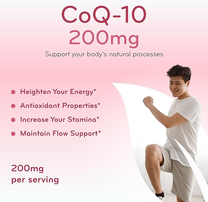 CoQ10 200mg Softgels - Quick Absorption Coenzyme Q10 200mg Potent Antioxidant for Heart Energy and Aging Support - High Stability CoQ10 Ubiquinone Soft Gels - Made in a cGMP US Lab (60 Servings)