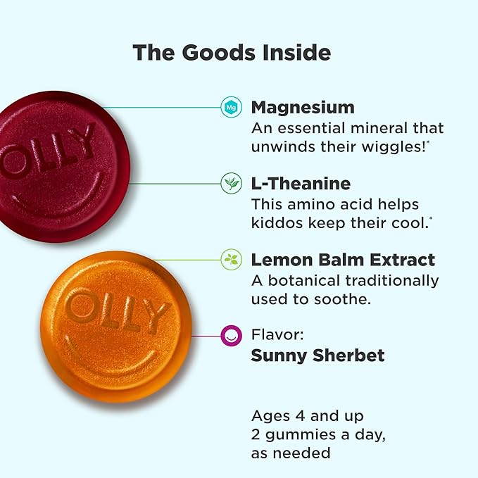 OLLY Kids Chillax, Magnesium Gummies Plus L-Theanine, Lemon Balm & Kids Immunity Gummy, Immune Support, Wellmune, Elderberry, Vitamin C, Zinc, Chewable Supplement, Cherry - 50 Count