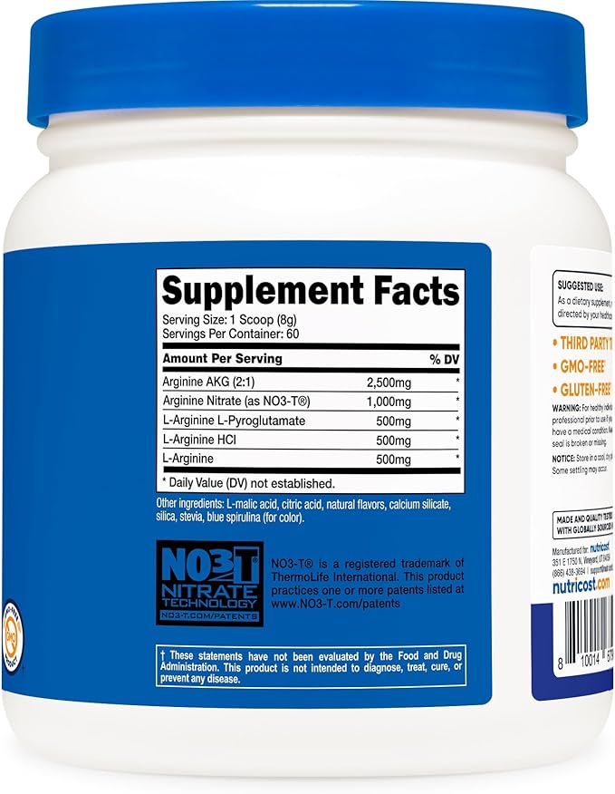 Nutricost L-Arginine Complex (Blue Raspberry, 60 Servings) - Gluten Free, Non-GMO