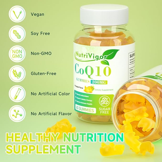 CoQ10 Gummies, Coenzyme Q10 Supplement 200 mg, High Absorption CoQ10 Supplement for Cellular Energy and Immune Health, Vegan, Gluten Free, Pineapple Flavor, 120 Count