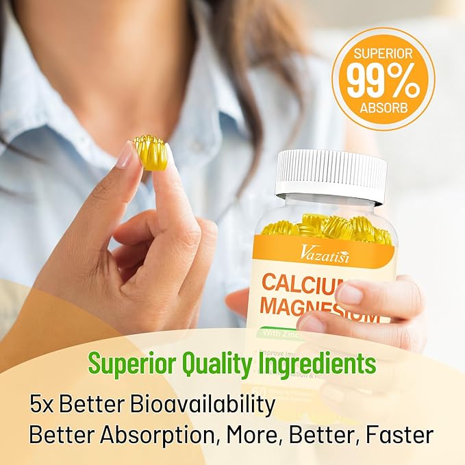Calcium Magnesium Zinc Gummies with Vitamin D3 and K2, High Absorption Magnesium Glycinate Potassium for Immune and Calm Mood, Vegan Mango and Pineapple Flavor 60 Gummies