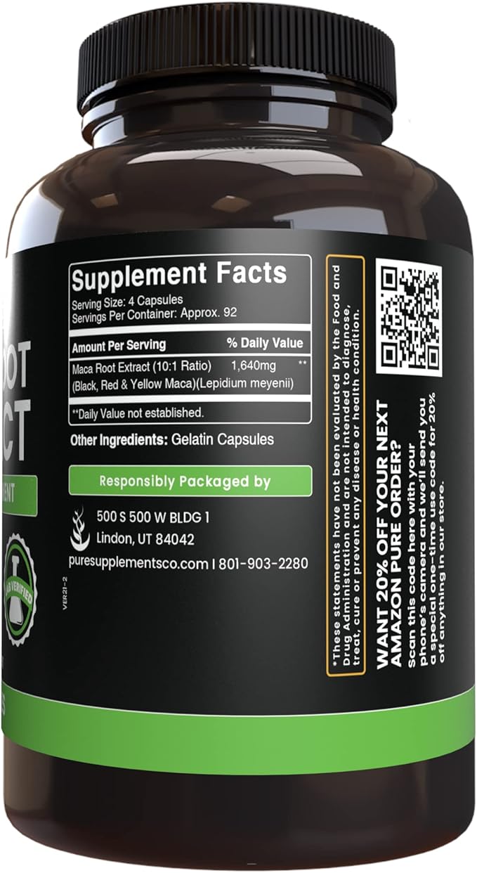 Pure Original Ingredients Maca Root (365 Capsules) No Magnesium Or Rice Fillers, Always Pure, Lab Verified