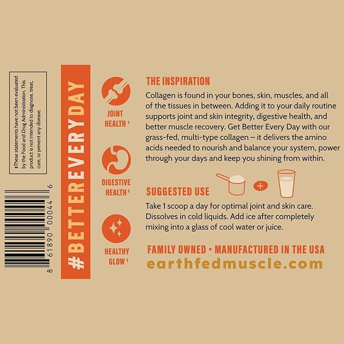 Earth Fed Muscle Lemonade Collagen Peptides - Hair, Skin, Joints, 33 Servings