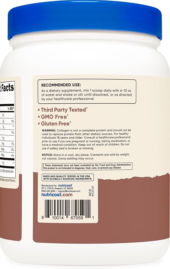Nutricost Collagen Peptides Powder 1LB (454 G) (Chocolate) - Grass Fed Bovine Collagen Hydrolysate