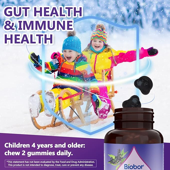 Natural Black Elderberry Gummies, Elderberry Fruit Extract with Vitamin C and Zinc, Herbal ElderCraft® Gummies Daily Immune Support for Kids and Adults, GMO Free, Gluten Free, 60 Count