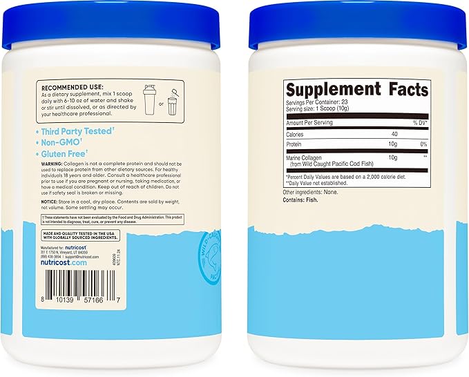 Nutricost Marine Collagen Powder Wild Caught Fish (8 oz) - 23 Servings, 10 G Protein Per Serving, Alaskan Wild-Caught