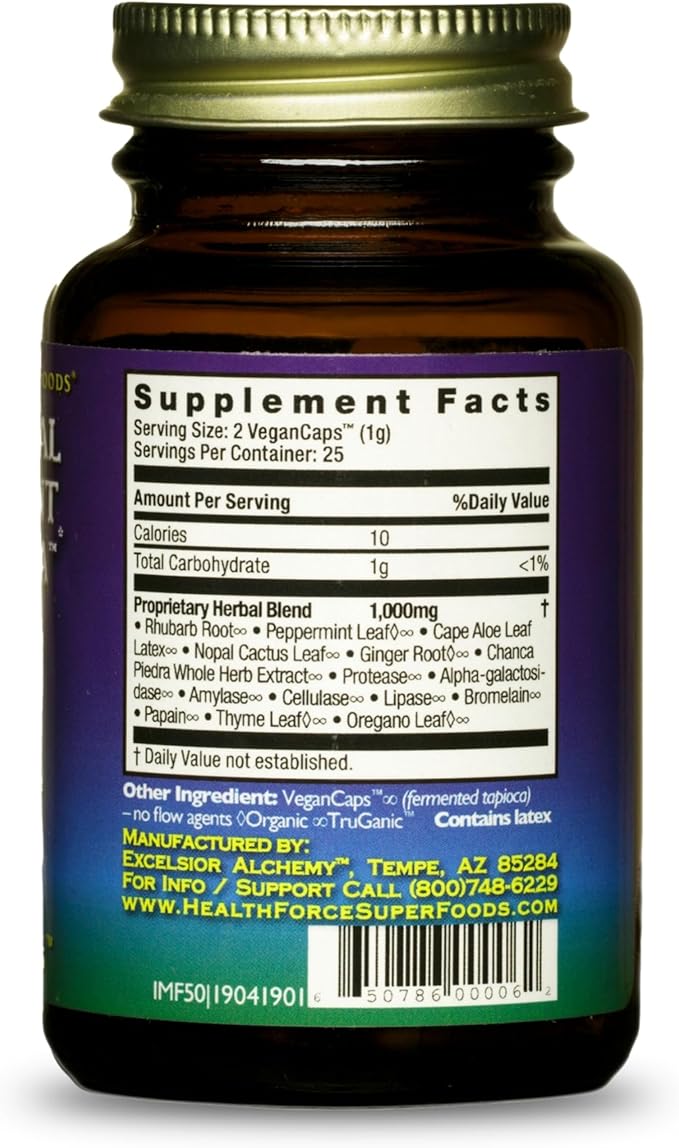 HealthForce SuperFoods Intestinal Movement Formula - Natural Laxative Supports Bowel Regularity - All-Natural Digestion Supplement to Support Constipation - Gluten-Free & Vegan - 50 Caps