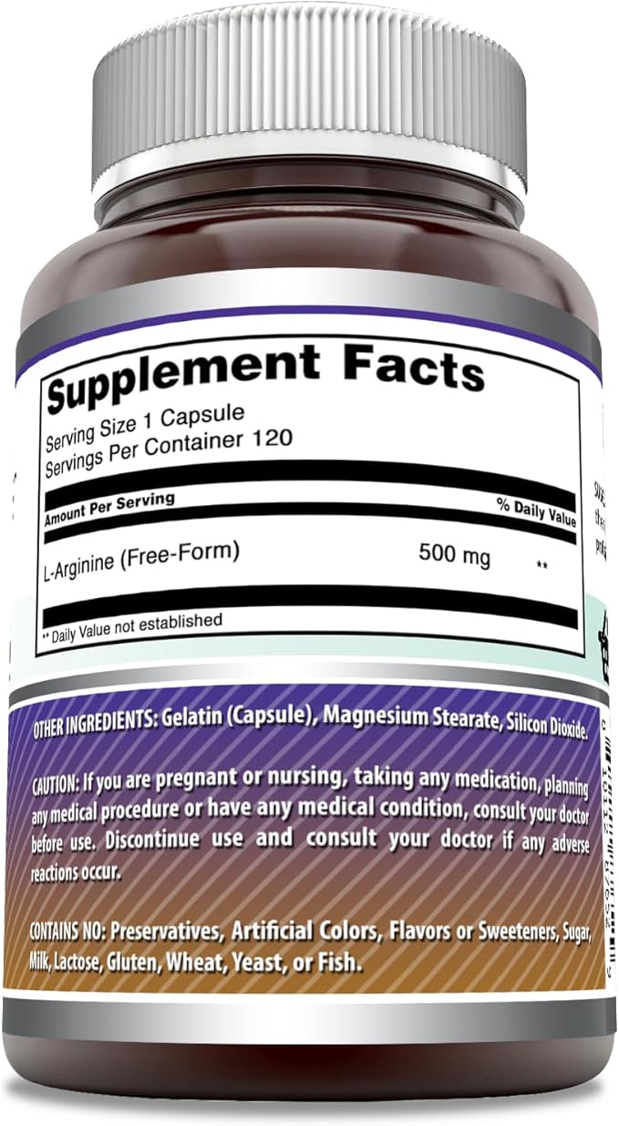 Amazing Formulas L-Arginine Supplement | 500 Mg Per Serving | Capsules | Amino Acid Supplement for Men & Women | Non-GMO | Gluten Free | Made in USA (120 Count)
