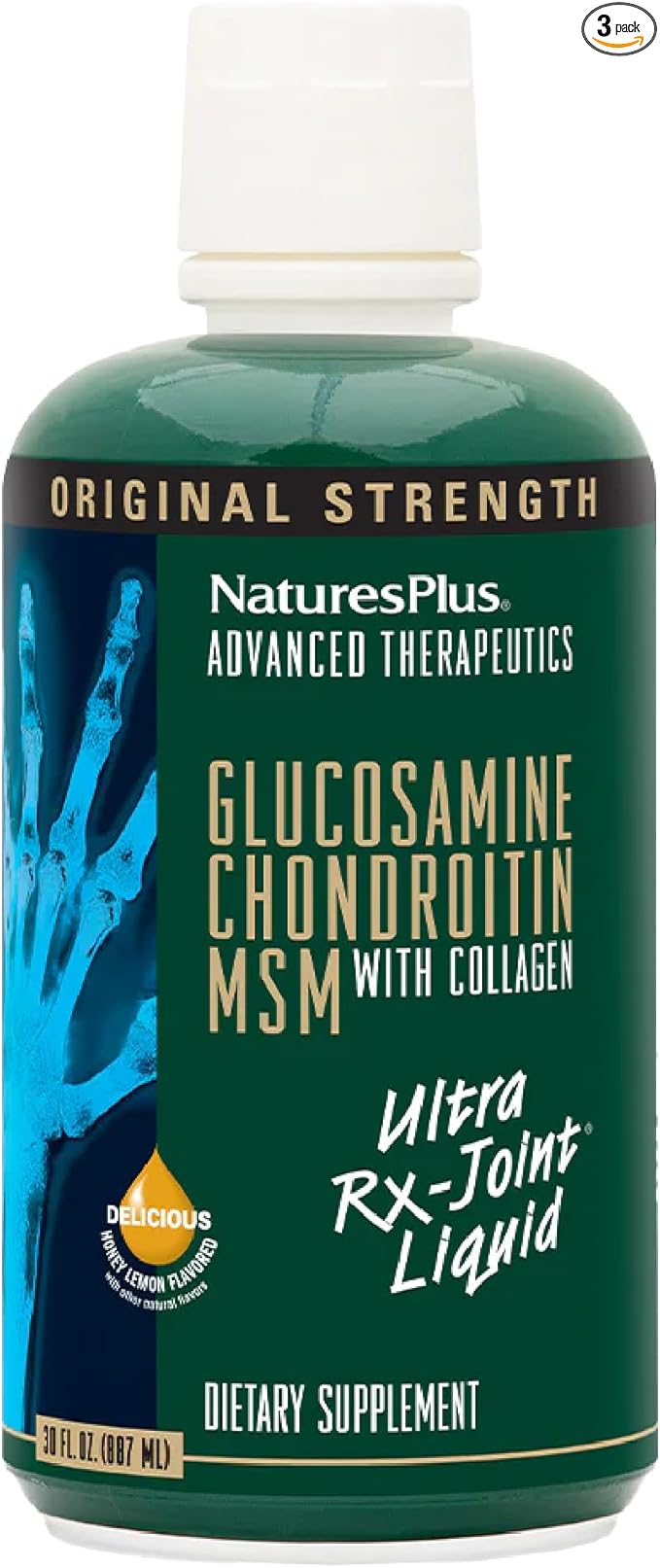 Natures Plus Ultra Rx-Joint Liquid, Honey Lemon - 30 fl oz, Pack of 3 - Supports Healthy Joint Function - with Glucosamine, Chondroitin & MSM - Gluten Free - 90 Total Servings