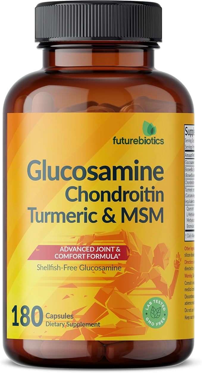 Futurebiotics Glucosamine Chondroitin Turmeric & MSM Advanced Joint Formula, Supports Healthy Joints & Mobility - Non-GMO, 180 Capsules