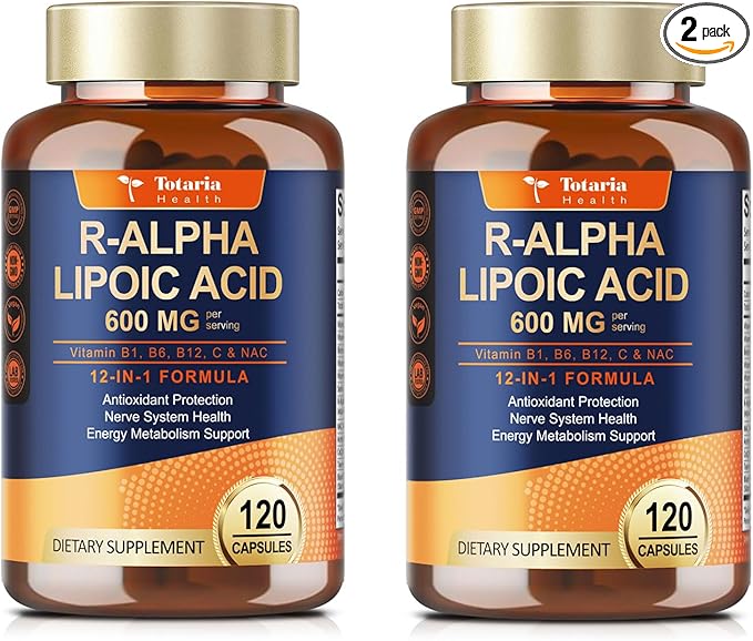 (2 Packs) R Alpha Lipoic Acid 600mg - ALA Supplement Capsules for Neuropathy Support Supplement Antioxidant, Nerve Health, Liver Detox, Metabolism and Cell Energy, Anti-Aging, Non-GMO, Gluten Free
