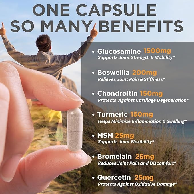 Joint Supplements for Women – Glucosamine Chondroitin MSM with Turmeric and Boswellia – Supports Bone & Joint Health, Flexibility, Mobility, Recovery & Boosts Collagen – 180 Capsules