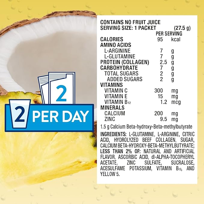 Juven Therapeutic Nutrition Drink Mix Powder for Wound Healing Support, Includes Collagen Protein, Pineapple Coconut, 30 Count