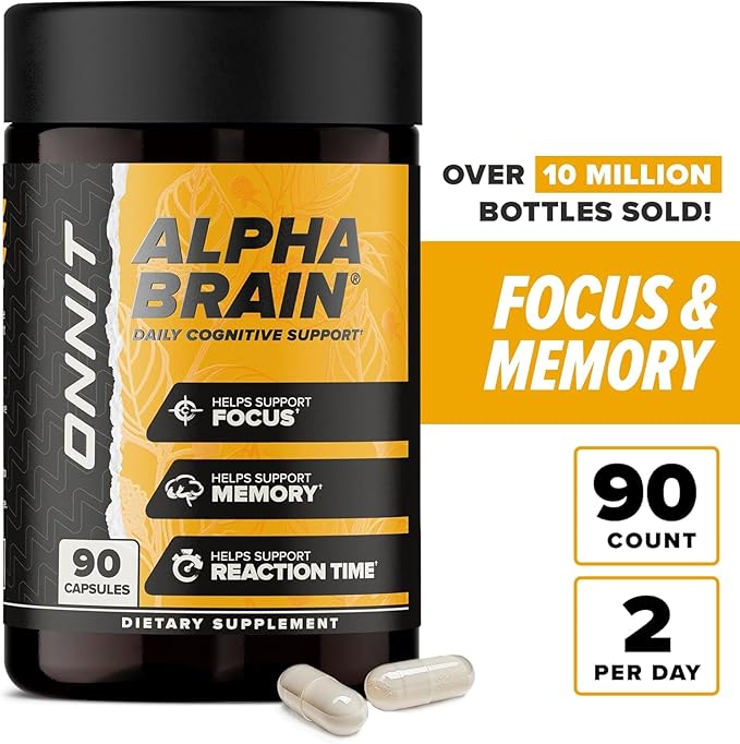 ONNIT Alpha Brain Premium Nootropic Brain Supplement for Men & Women - Caffeine-Free Focus Capsules for Concentration, Brain Booster & Memory Support 90 Count (Pack of 4)