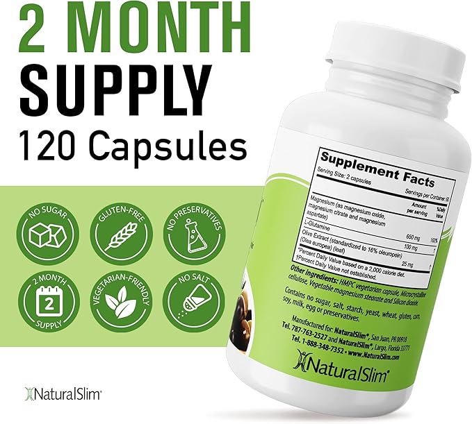 NaturalSlim Magnesium Oxide - Constipend for Constipation Relief, Colon Cleanser & Stool Softeners for Women & Men with Magnesium Citrate, Aspartate, & Olive Extract - 120 Vegetable Capsules 2 Pack