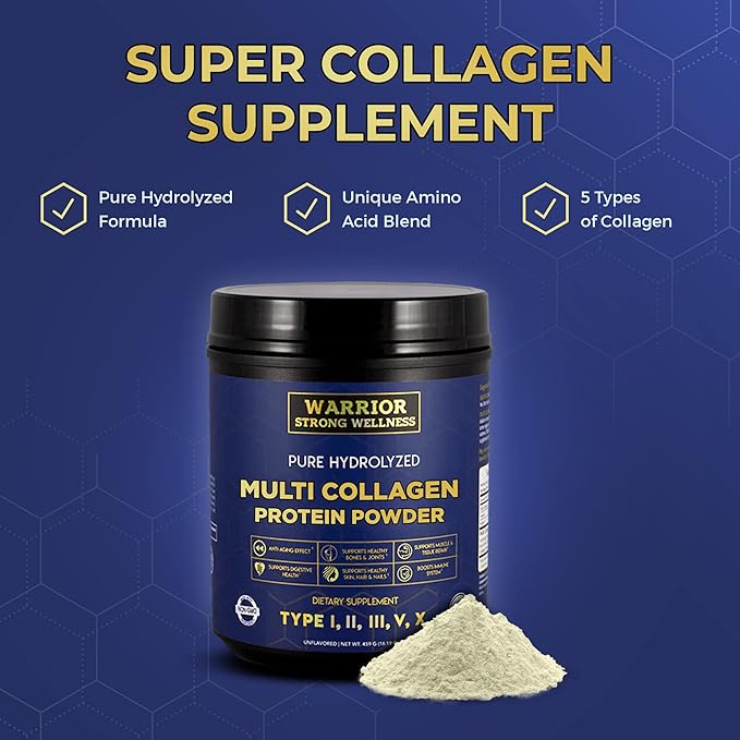 Pure Hydrolyzed Multi Collagen Protein Powder, Collagen Powder, Boost Energy, for Aging Skin Elasticity, Hair & Nails Growth Support, Joint Health (Unflavored)