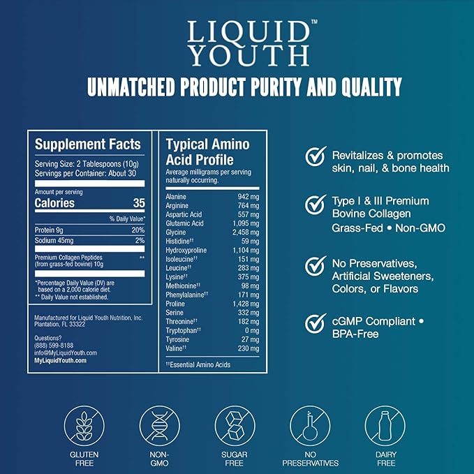 Collagen Peptides Powder for Women & Men - Type I & III Premium Grass-fed Bovine, Hydrolyzed Collagen, Promotes Hair Growth, Skin, Nail, Bone & Joint Health - Unflavored, 30 Servings