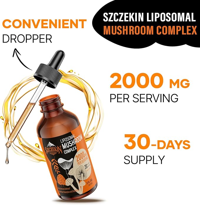 Liposomal Mushroom Complex Drops 2000 MG - 20 Organic Mushroom Extracts - Advanced Liquid Formula for Immunity, Cognitive and Memory - Lions Mane Supplement, Reishi, Cordyceps, Chaga, 300 Servings