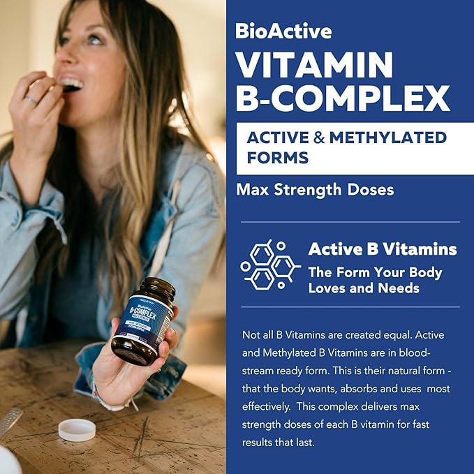 BioActive Vitamin B Complex Blood Stream Ready, Methylated B Complex Featuring Methylfolate 3 BioActive Forms of B12, BenfoPure® B1 & Pantesin® B5 12 B Vitamins in Clinical Doses(120 Servings - 3Pack)
