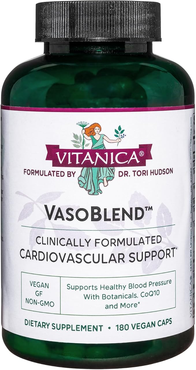 Vitanica VasoBlend - Heart Health Supplement with Folic Acid, Magnesium, CoQ10 & Terminalia Arjuna Bark - Heart Health Supplement - Lady - 180 Vegan Caps