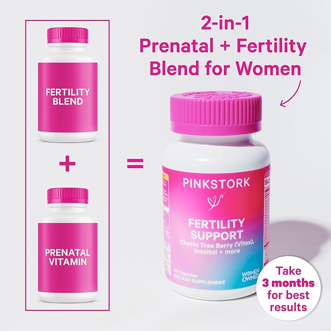 Pink Stork Fertility Supplements for Women - Prenatal Multivitamin with Ovulation, Conception, & Hormone Balance Support - 17 Vitamins & Inositol, Ashwagandha, & Vitex - 120 Capsules