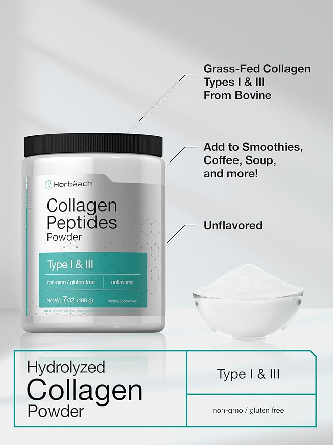 Horbäach Collagen Peptides Powder 7oz | Type I and III | Unflavored Multi Collagen Protein and Amino Acids | Gluten Free, Keto & Paleo Friendly