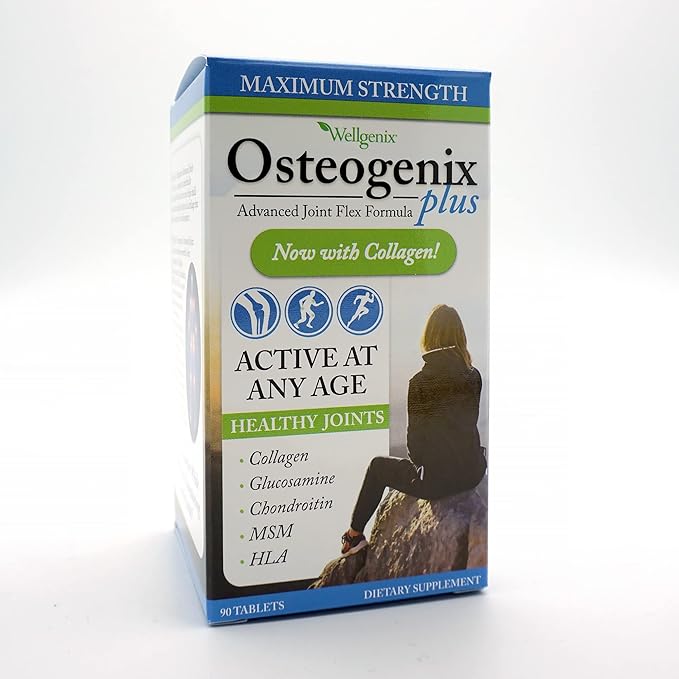 Wellgenix Osteogenix Advanced Joint Flex Formula (90 Ct) - Knee Supplement with Collagen II, Glucosamine, Chondroitin, MSM & HLA - Lubrication & Discomfort Support Tablets for Men & Women