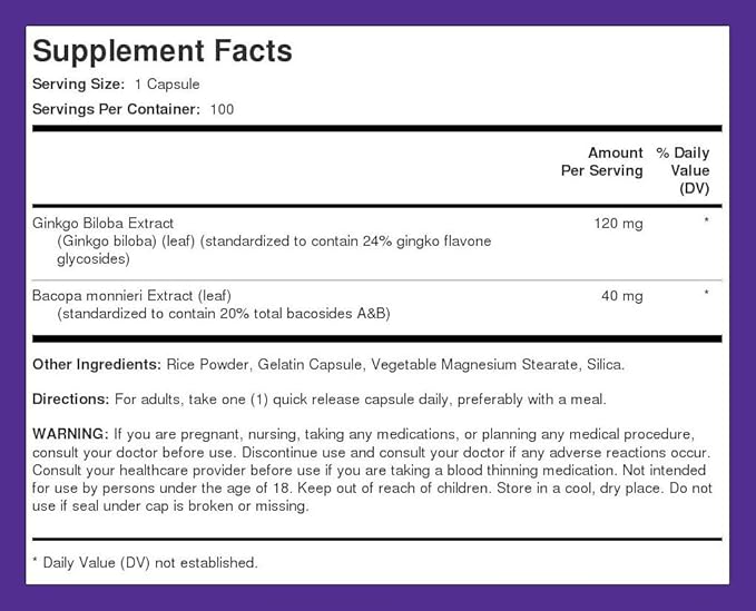 Piping Rock Ginkgo Biloba Supplements 120mg | 100 Capsules | Standardized Extract | Non-GMO, Gluten Free