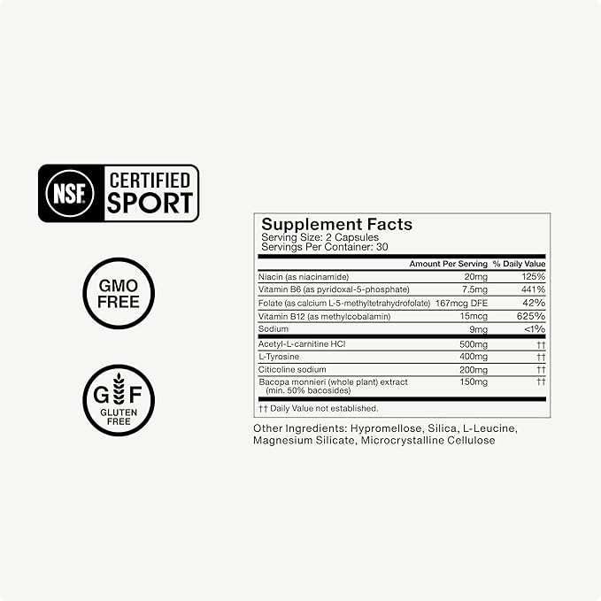 Momentous Brain Drive Nootropic Supplement - Brain Supplement for Memory and Focus Support - NSF Certified, GMO-Free, Gluten Free, 30 Servings
