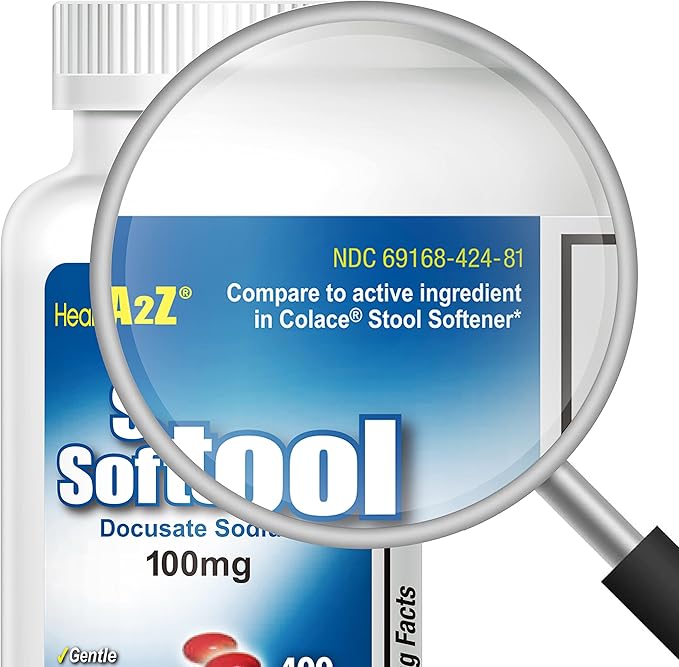 HealthA2Z® Stool Softener | Docusate Sodium 100mg | Red Capsules | Dependable | Gentle Constipation Relief (400 Counts (Pack of 1))