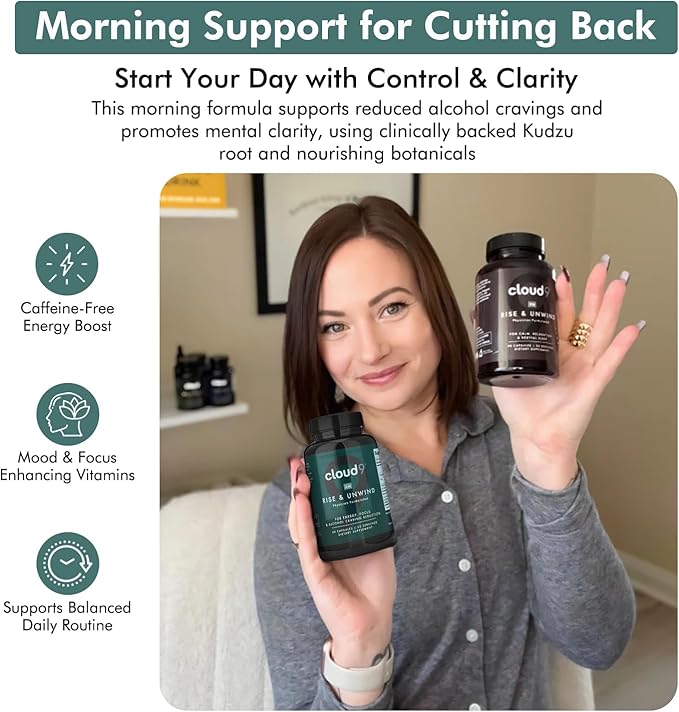Cloud9 Rise & Unwind AM - Morning Wellness Supplement for Clarity & Vitality with Brain Health Support - Energy Supplement with Essential Nutrients, Adaptogens & Hydration Support for Daily Balance