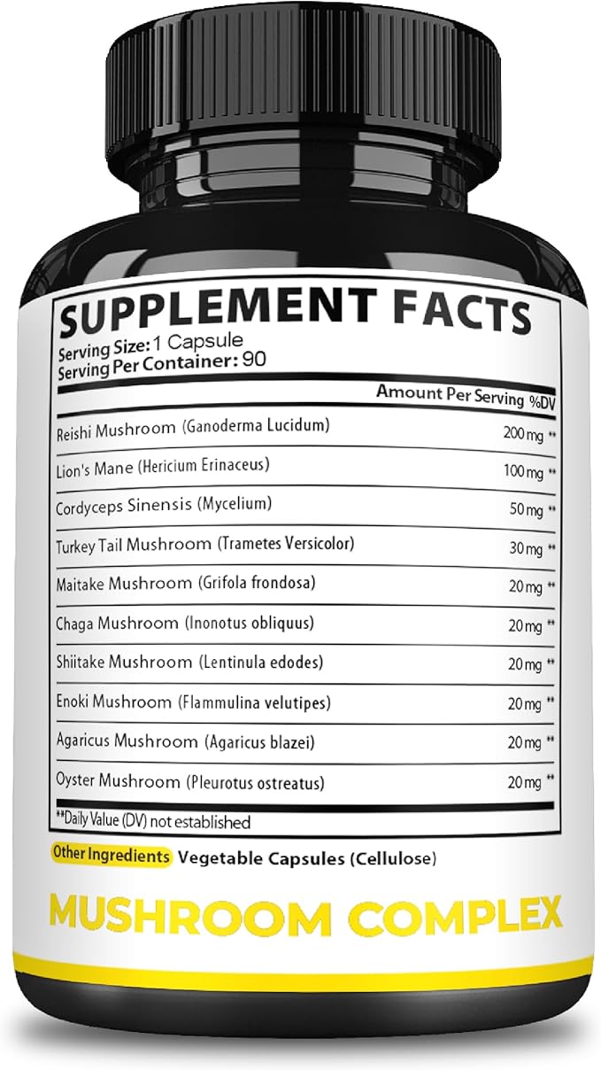 Satoomi Reishi Supplement Complex 5000Mg - 10in1 Combined with Lions Mane, Cordyceps Sinensis, Chaga Mushroom & Others - 90 Capsules for 3 Months