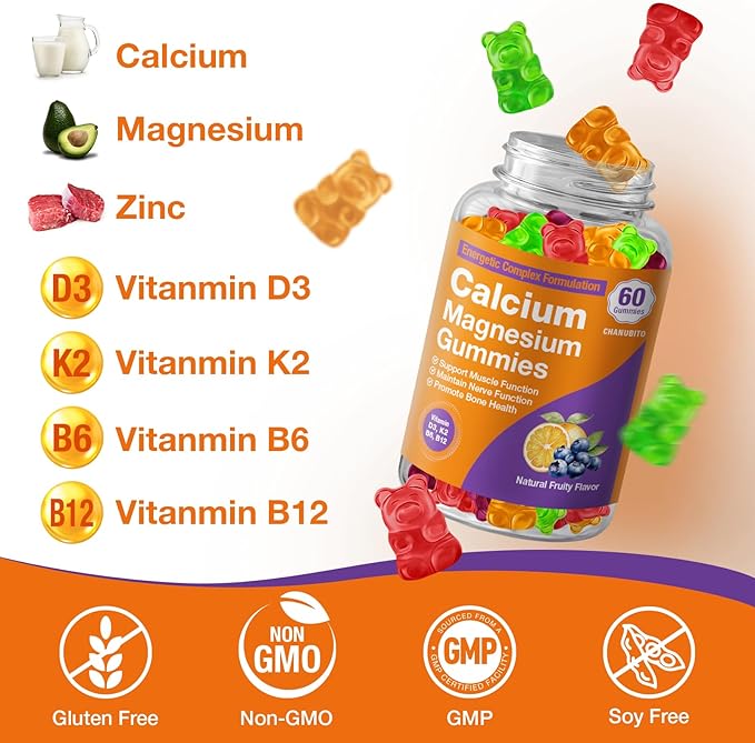 Calcium Citrate with Vitamin D3, K2, 1200mg Calcium Gummies with Magnesium Zinc, Extra Absorption Calcium Supplements for Women & Men Bone, Muscle & Immune Support, Fruit Flavor 120 Chewable Gummies