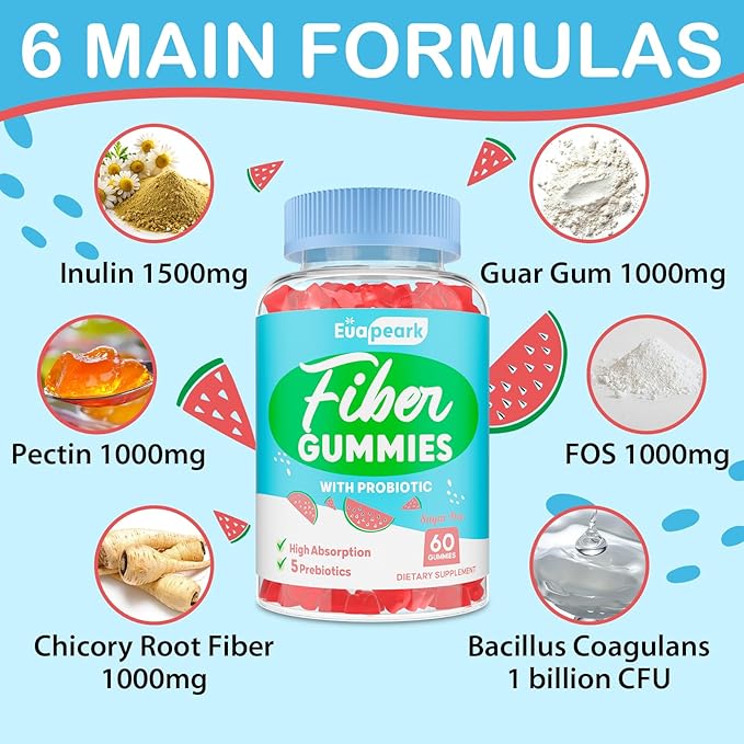 2 Packs - Fiber Gummies for Adults, Sugar Free Probiotics & Prebiotic Fiber Gummies, with Inulin, Fos & Chicory Root - for Regularity, Digestion & Gut Health - Vegan, Gluten Free, 120 Counts