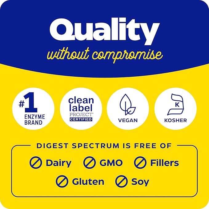 Enzymedica Digest Spectrum, Digestive Enzymes for Multiple Food Intolerances, Offers Fast-Acting Gas & Bloating Relief, 120 Capsules FFP