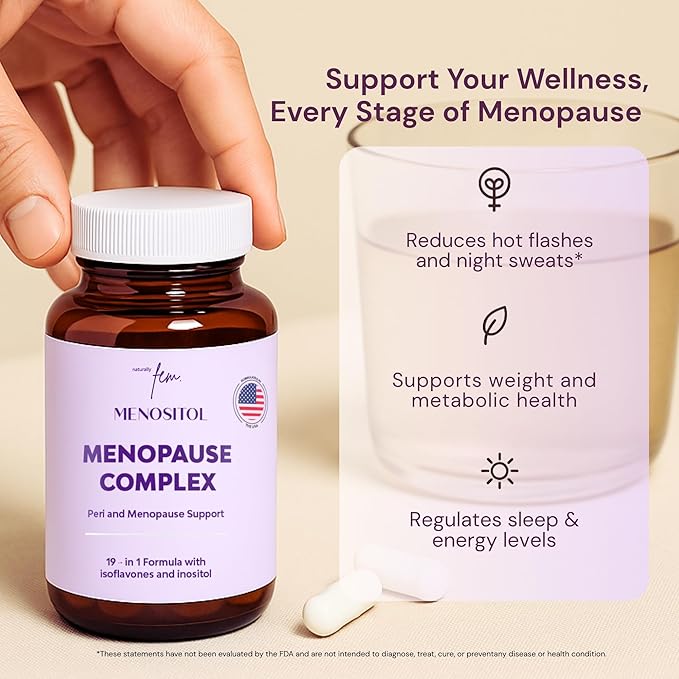 Inositol FEM Menositol 19-in-1 60Caps, Perimenopause & Menopause Supplements for Women Weight Loss with Myo-Inositol, D-chiro and Isoflavones, Control Metabolic Health, 100% Natural, Hormone, SoyFree