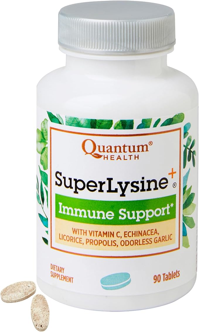 Quantum Health Super Lysine+ / Advanced Formula Lysine+ Immune Support with Vitamin C, Echinacea, Licorice, Propolis, Odorless Garlic (90 Tablets)