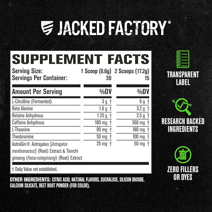 Jacked Factory NITROSURGE Pre Workout Supplement - Endless Energy, Instant Strength Gains, Clear Focus, Intense Pumps - NO Booster & Preworkout Powder with Beta Alanine - 30 Servings, Cherry Limeade
