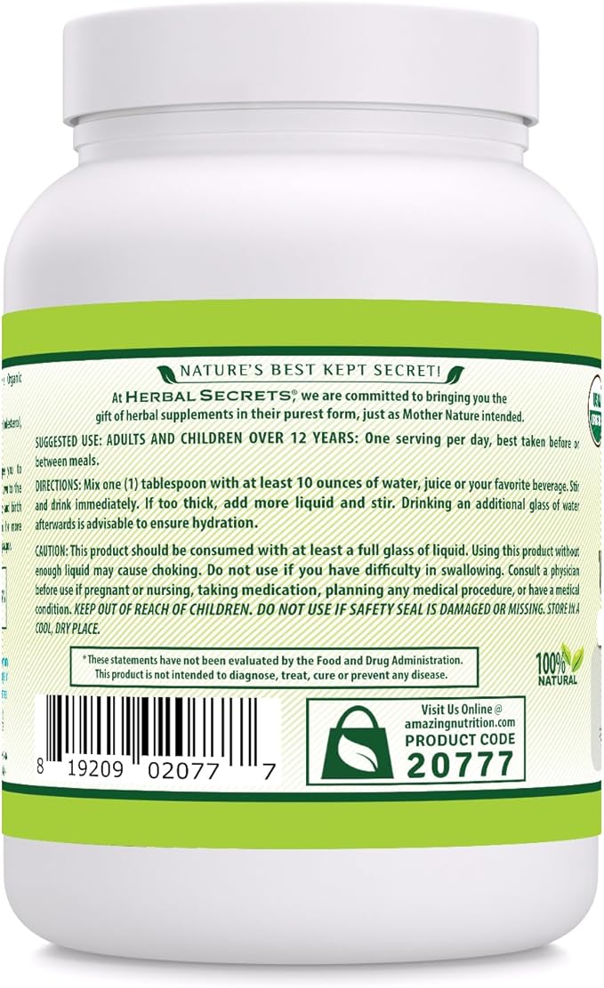 Herbal Secrets Whole Psyllium Husk Powder Supplement | 5 Grams per Serving | Non-GMO | Gluten-Free | Made in USA (24 Oz, Unflavored)