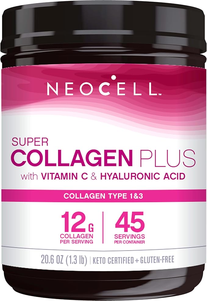 NeoCell Super Collagen Powder, Collagen Plus includes Vitamin C & Hyaluronic Acid, Promotes Healthy Hair, Beautiful Skin, & Nail Support, Collagen Type 1 & 3, 12g Collagen per Serving, 20.6 Oz