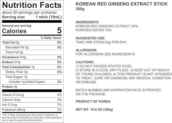POCHEON KOREAN RED GINSENG Extract Stick, 30% Ginseng Extract, Single Serving Packs - 30 Sticks (10ml x 30), Natural Immune Support