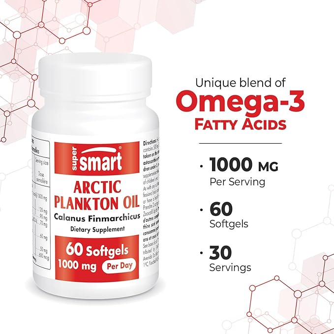 SuperSmart - Arctic Plankton Oil 1000mg per Day (Patented) - Greater Nutrition Than Fish & Krill Oil Supplement - with Omega-3 Fatty Acids, EPA, DHA & SDA | Non-GMO & Gluten Free - 60 Softgels