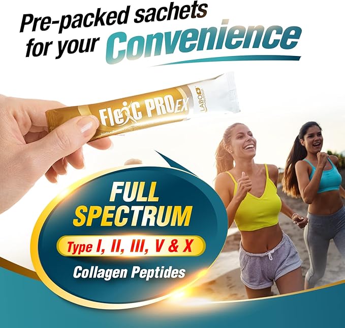 LABO Nutrition FlexC PRO EX, Full Spectrum Collagen, Type I, II, III, V & X, Peptan Collagen, Eggshell Membrane, Water Soluble Silica & Curcumin C3 Reduct, For Hair, Skin, Nails, Joint, Bones, Muscles