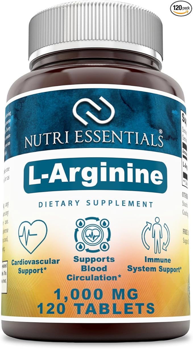 L-Arginine 1000 Mg 120 Tablets Dietary Supplement - Supports Cardiovascular Health - Supports Immune System Functions - Promotes Blood Circulation